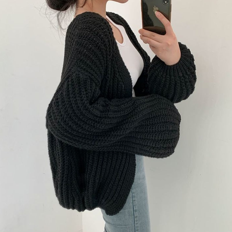 Cardigan Femme Tricoté Gros Mailles Décontracté