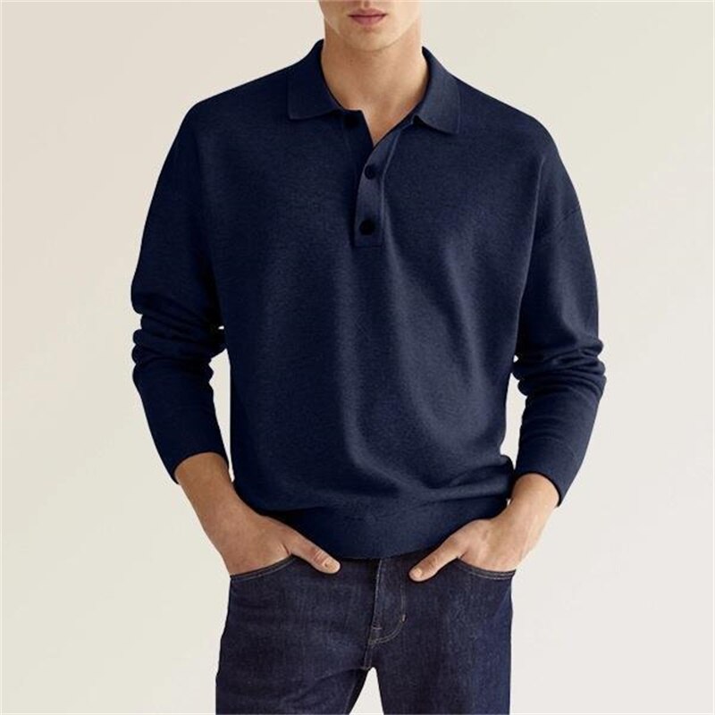 Polo Homme Manches Longues Vert Olive Coton Classique