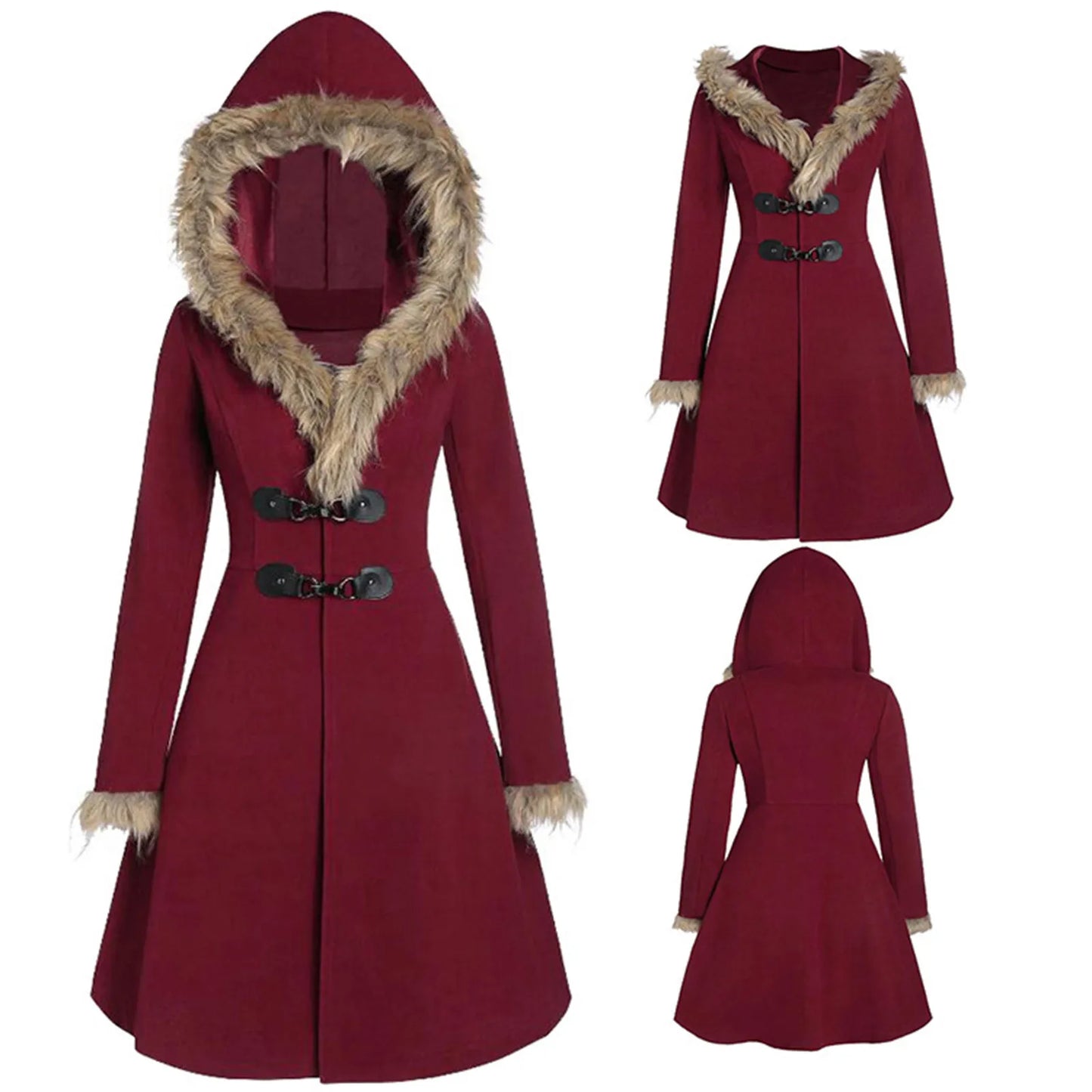 Poncho à capuche Mi-longueur Doux et Chaud