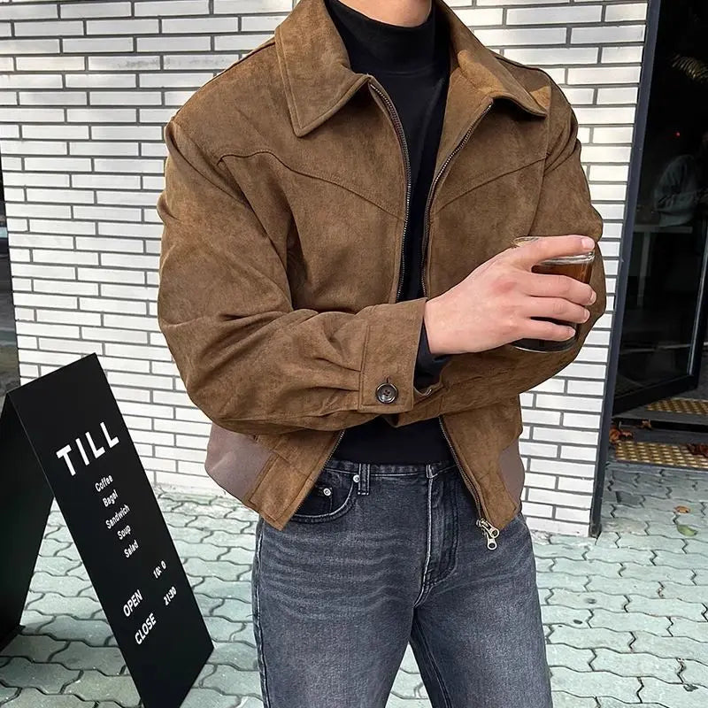 Veste Cuir Classique avec Fermeture Éclair