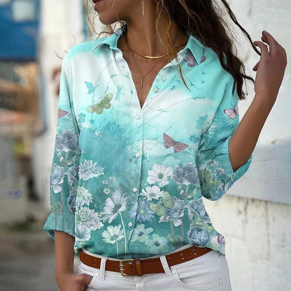 Blouse Femme Été Fleuri Manches Longues Légère