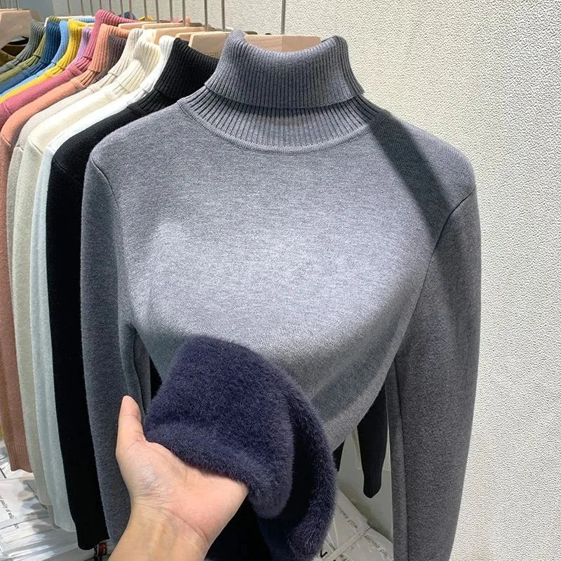 Pull Femme Laine Douce à Col Roulé Chaud