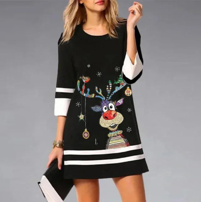 Robe de Noël Femme au Motif Renne Imprimé