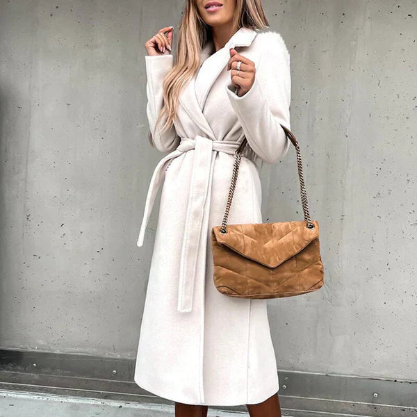 Manteau Femme Hiver Chic à Ceinture Élastique Col Détaché