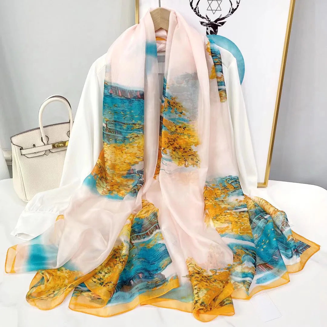 Écharpe en Soie Fleuri pour Femme - PanierRoyale