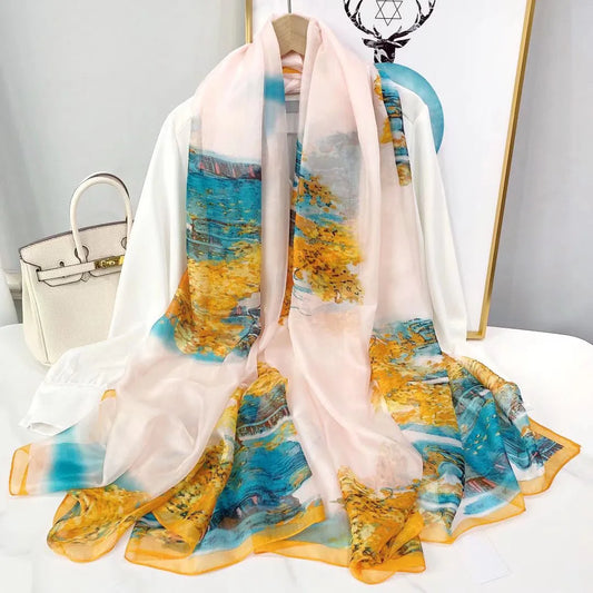 Écharpe en Soie Fleuri pour Femme - PanierRoyale