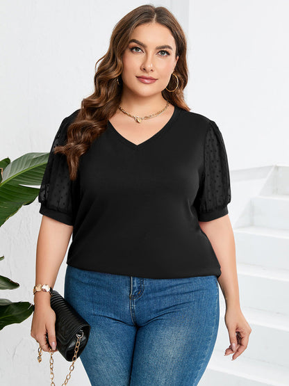 Top Femme Décolleté V avec Manches Bouffantes