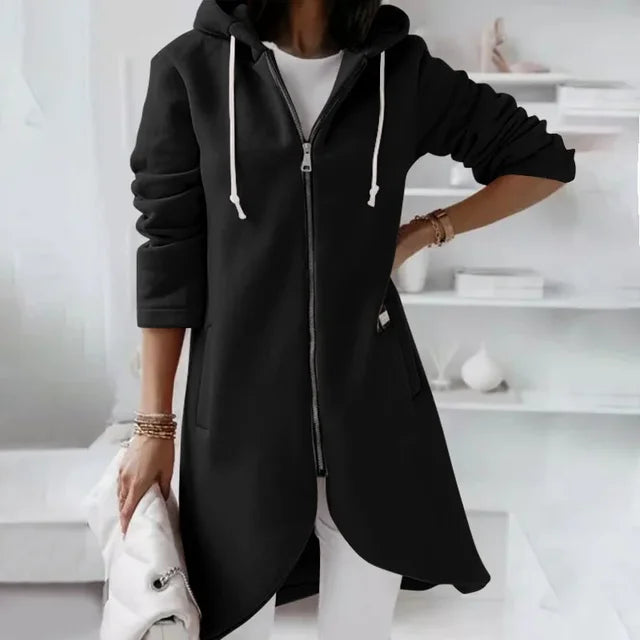 Veste Capuche Longue Femme Décontractée et Zippée