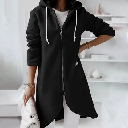 Veste Capuche Longue Femme Décontractée et Zippée