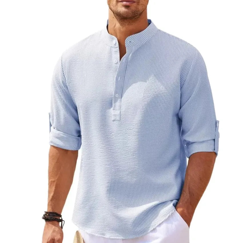 Chemise Homme Classique à Manches Longues avec Col Italien