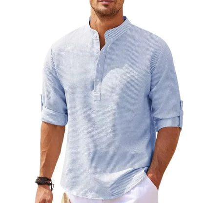 Chemise Homme Classique à Manches Longues avec Col Italien