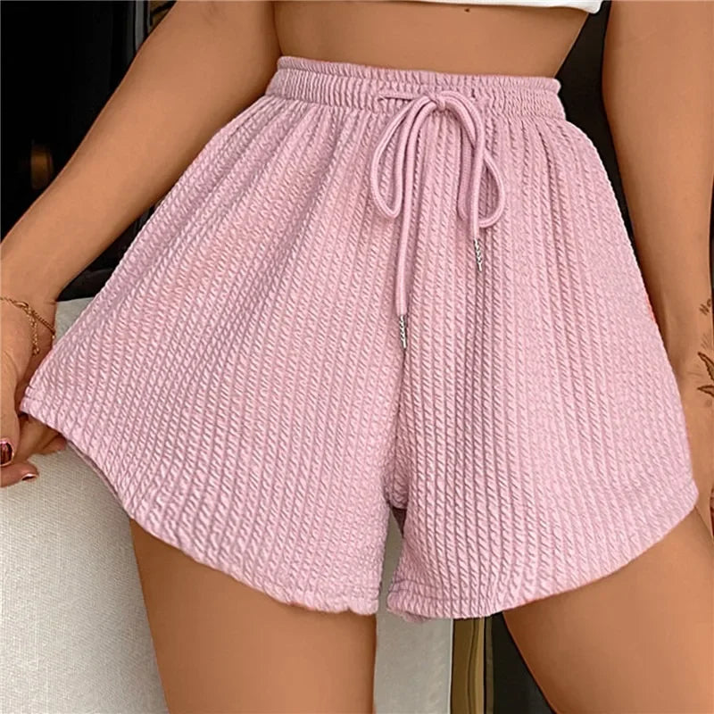 Short Femme Lin Beige Élastique avec Ceinture Ajutable