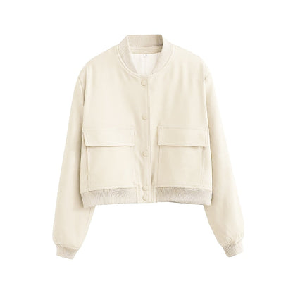 Veste femme courte avec poches, style décontracté pour tous les jours