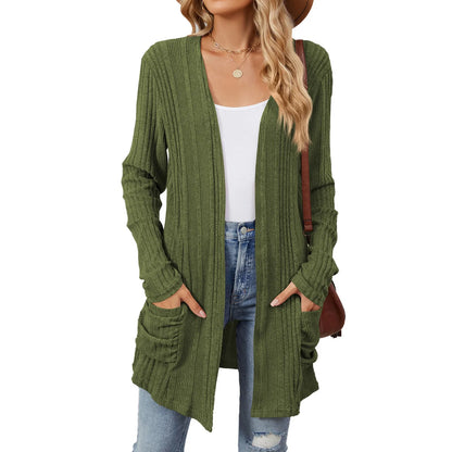 Cardigan Féminin Détendu avec Poches et Manches Longues