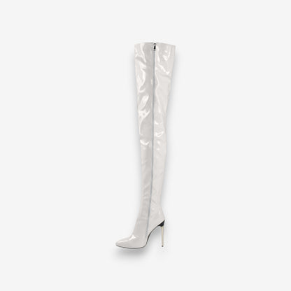Bottes Femme Haut Talon Pointu avec Fermeture Éclair Noir