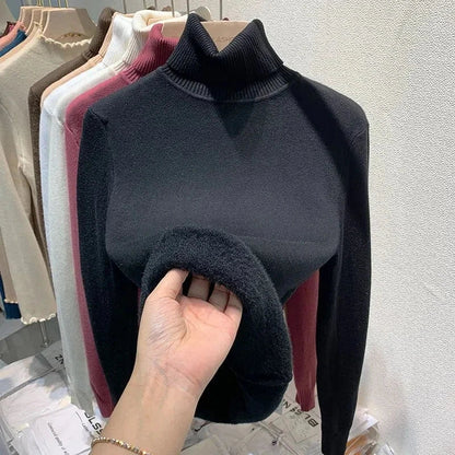Pull Femme Laine Douce à Col Roulé Chaud