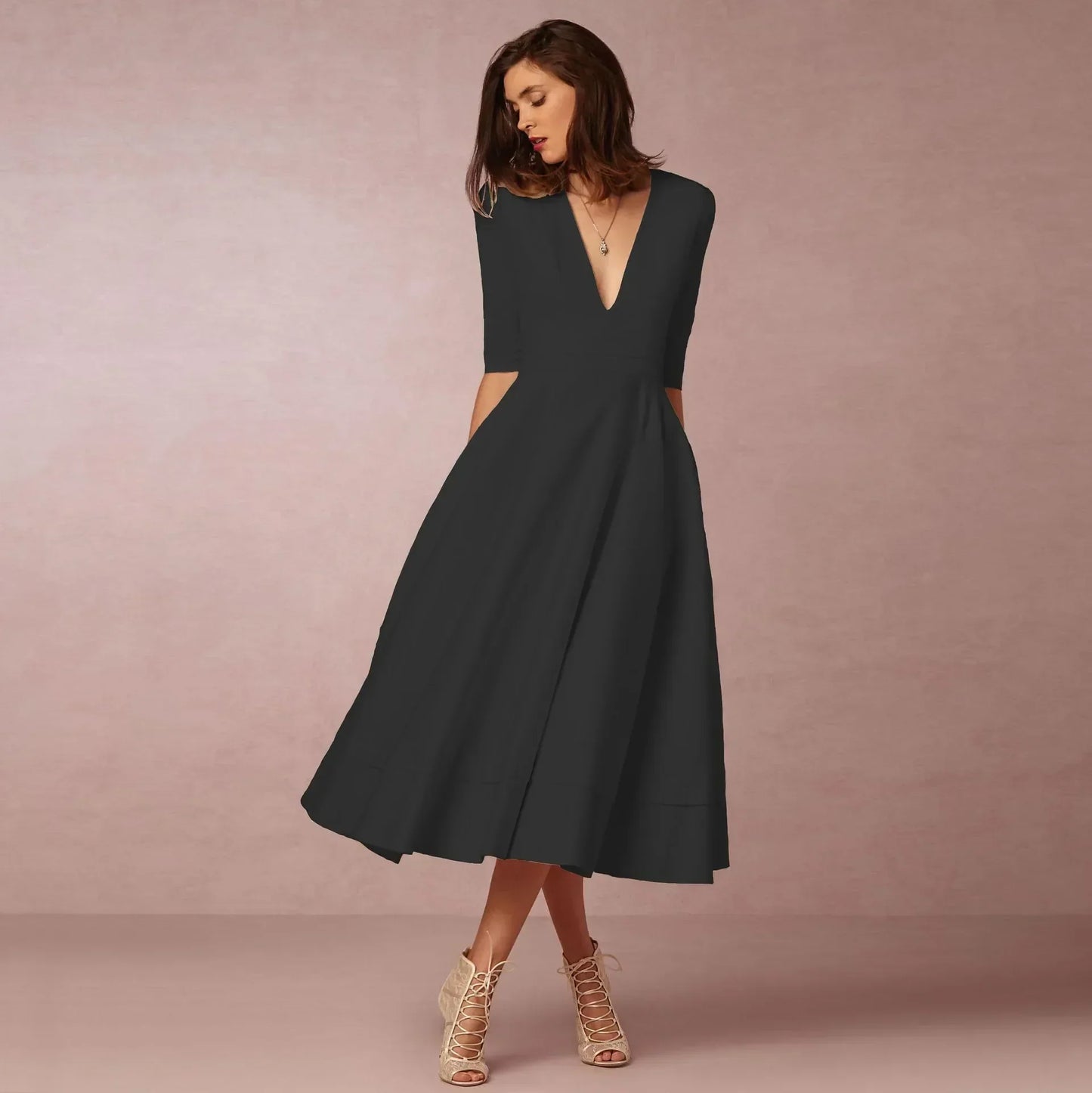 Robe Femme Coton Mélangé Élégante Taille Cintrée