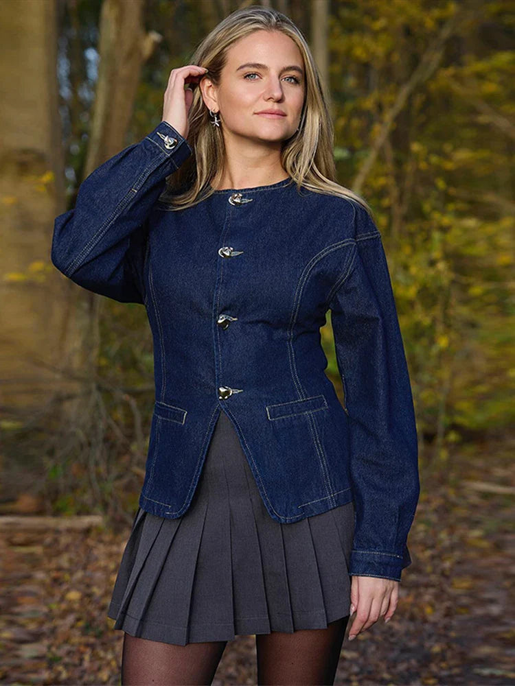 Veste et pantalon jeans femme élégant taille haute