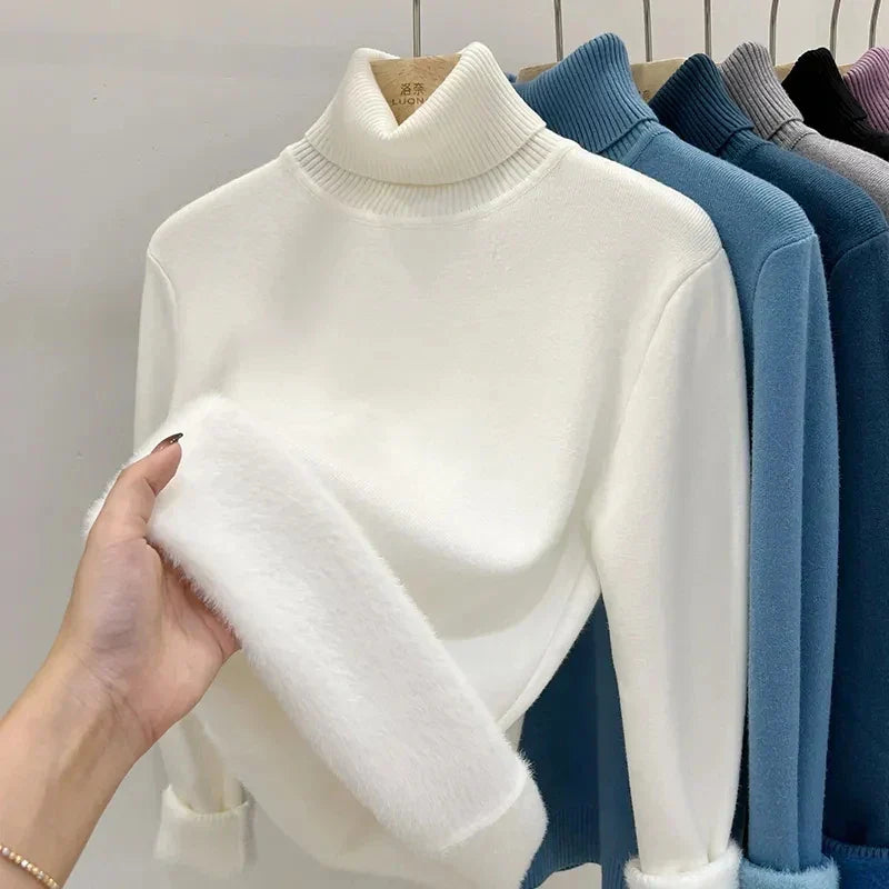 Pull Femme Laine Douce à Col Roulé Chaud