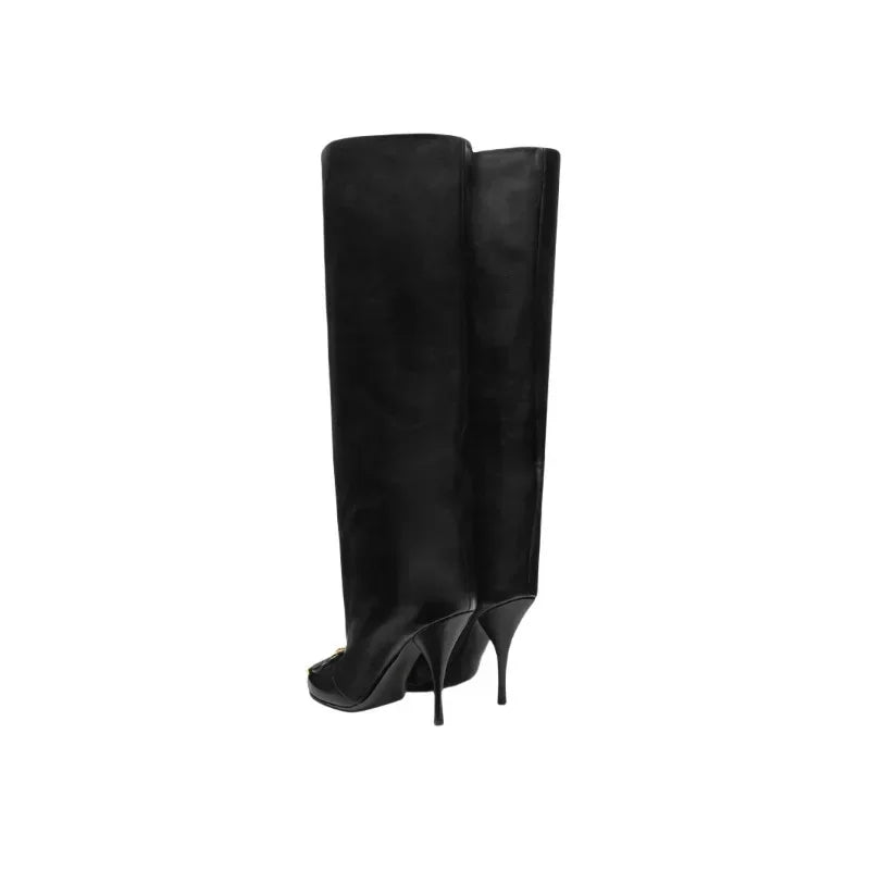Bottines Cuir Femmes Élégantes à Talons Hauts avec Détails Dorés
