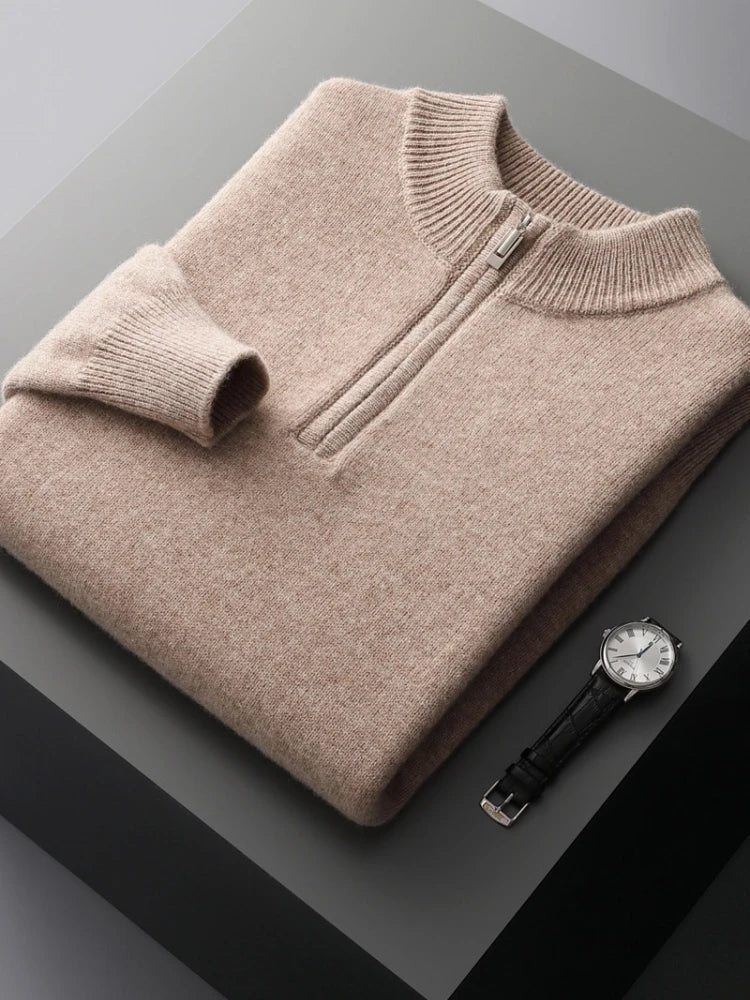 Pull Homme Hiver Laine Grise Zip