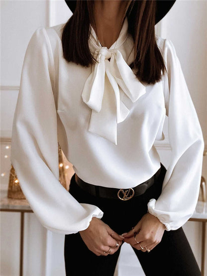 Blouse Femme Élégante avec Nœud et Manches Longues