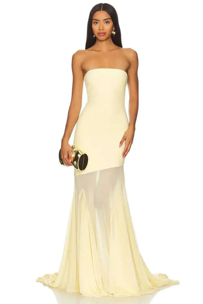 Robe Maxi Femme Évasée avec Tulle et Taille Cintrée