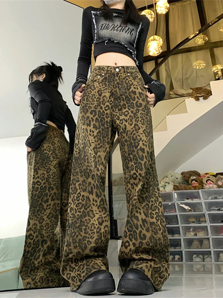 Jean Femme Large Leopard Imprimé