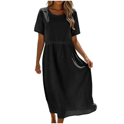 Robe longue Femme Coton Mélangé Coupe Fluide Détails Ajourés