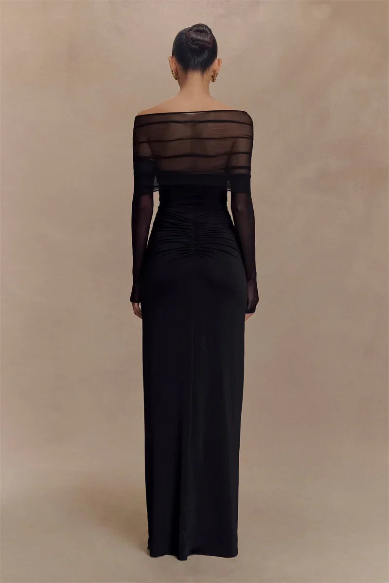 Robe Longue Femme Manches Longues Décolleté Séductrice