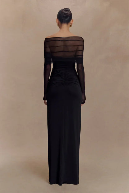 Robe Longue Femme Manches Longues Décolleté Séductrice