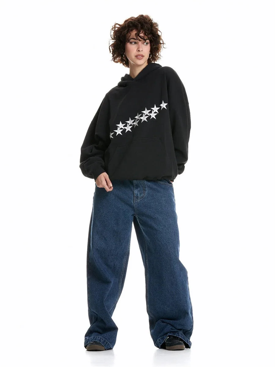 Sweat à Capuche Femme Streetwear avec Imprimé Étoiles