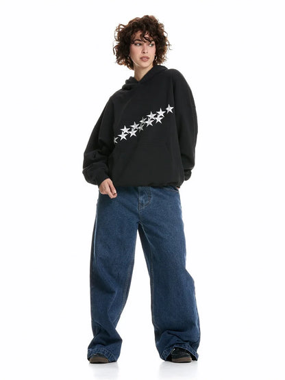 Sweat à Capuche Femme Streetwear avec Imprimé Étoiles