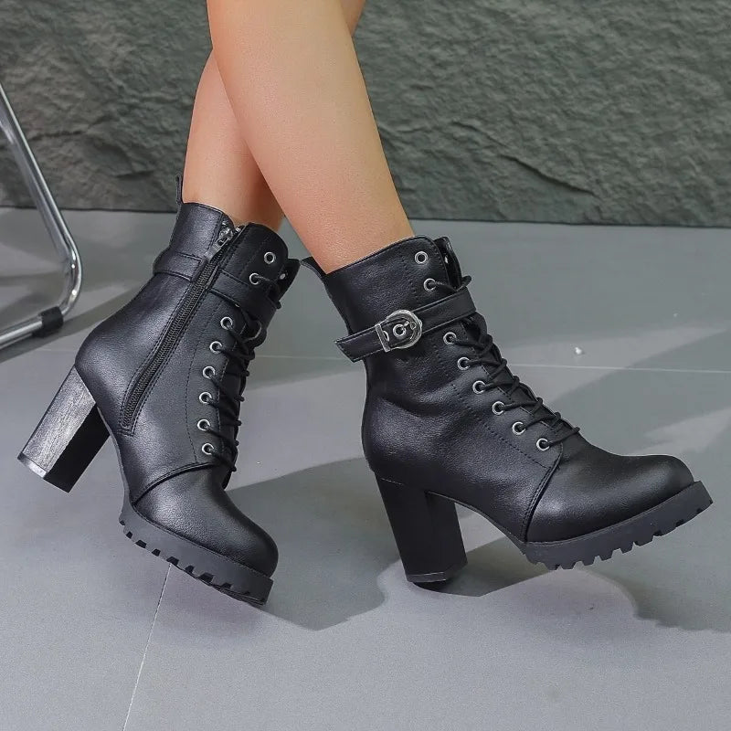 Bottines Femmes à Lacets avec Décoration à Boucle