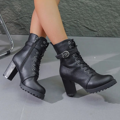 Bottines Femmes à Lacets avec Décoration à Boucle
