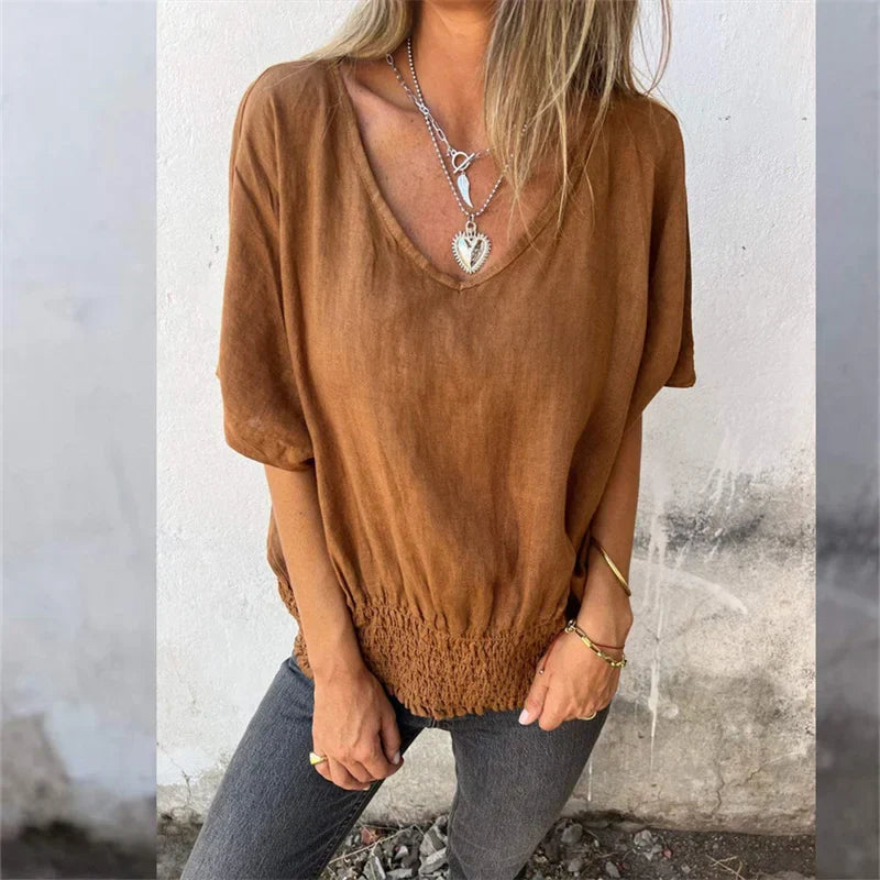 Chemise Homme Décontractée Col En V Manches Courtes