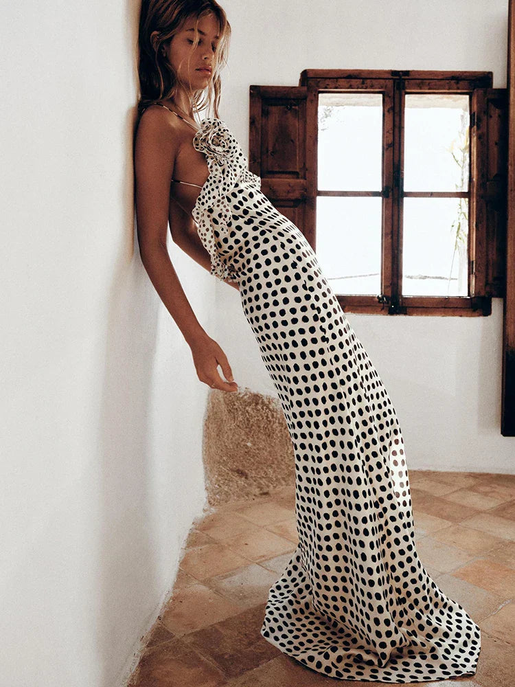 Robe Femme Épaules Dévoilées à Points Imprimé