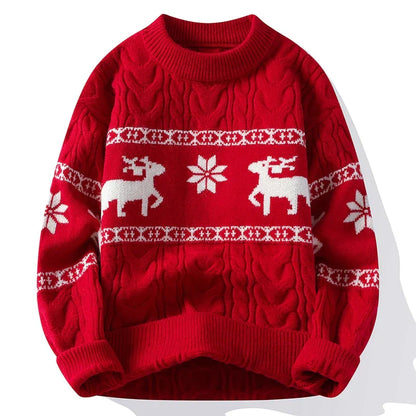Pull Noël Rouge avec Motif Renne Doux et Confortable