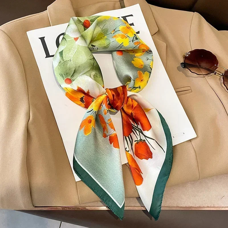 Foulard Carré Femme Satin Imprimé Multi-usage
