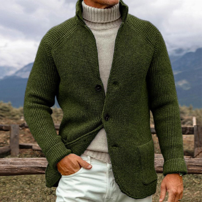 Gilet Homme Brun en Maille avec Col Relevé