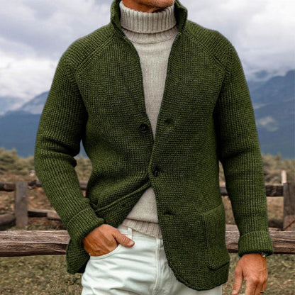 Gilet Homme Brun en Maille avec Col Relevé