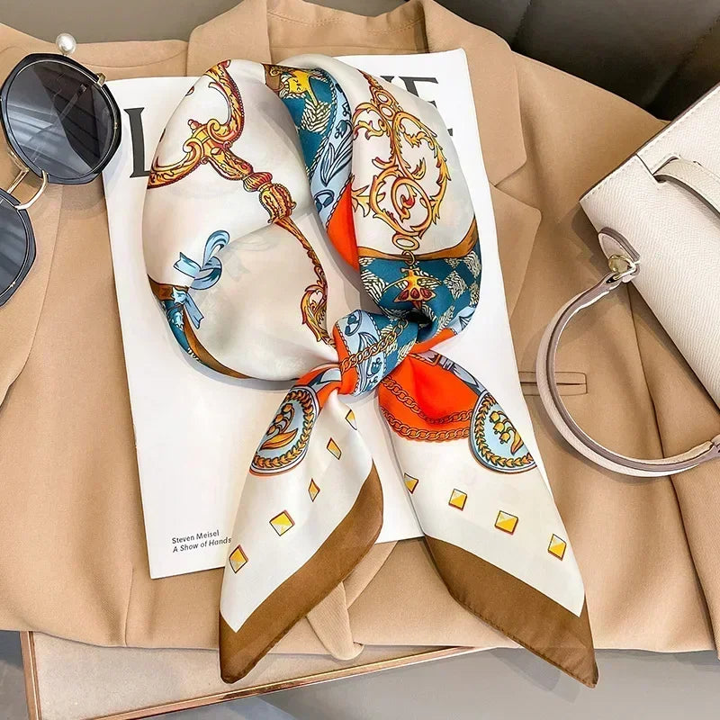 Foulard Carré Femme Satin Imprimé Multi-usage