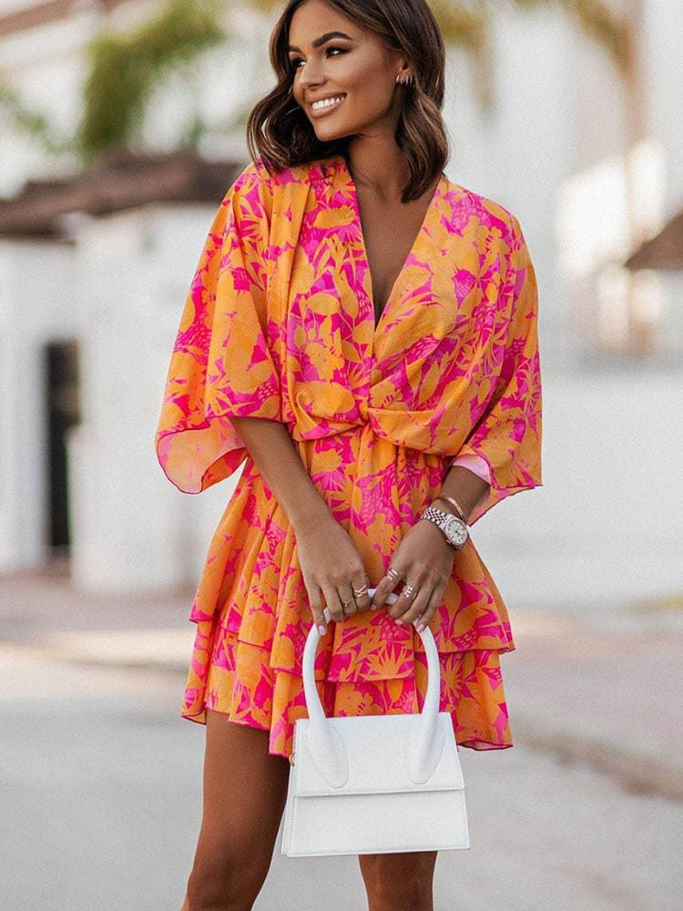 Robe Été Florale Manche Courte pour Femme - PanierRoyale