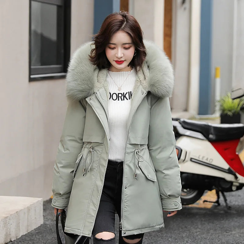 Veste Hiver Femme À Capuche Fourrure Douce