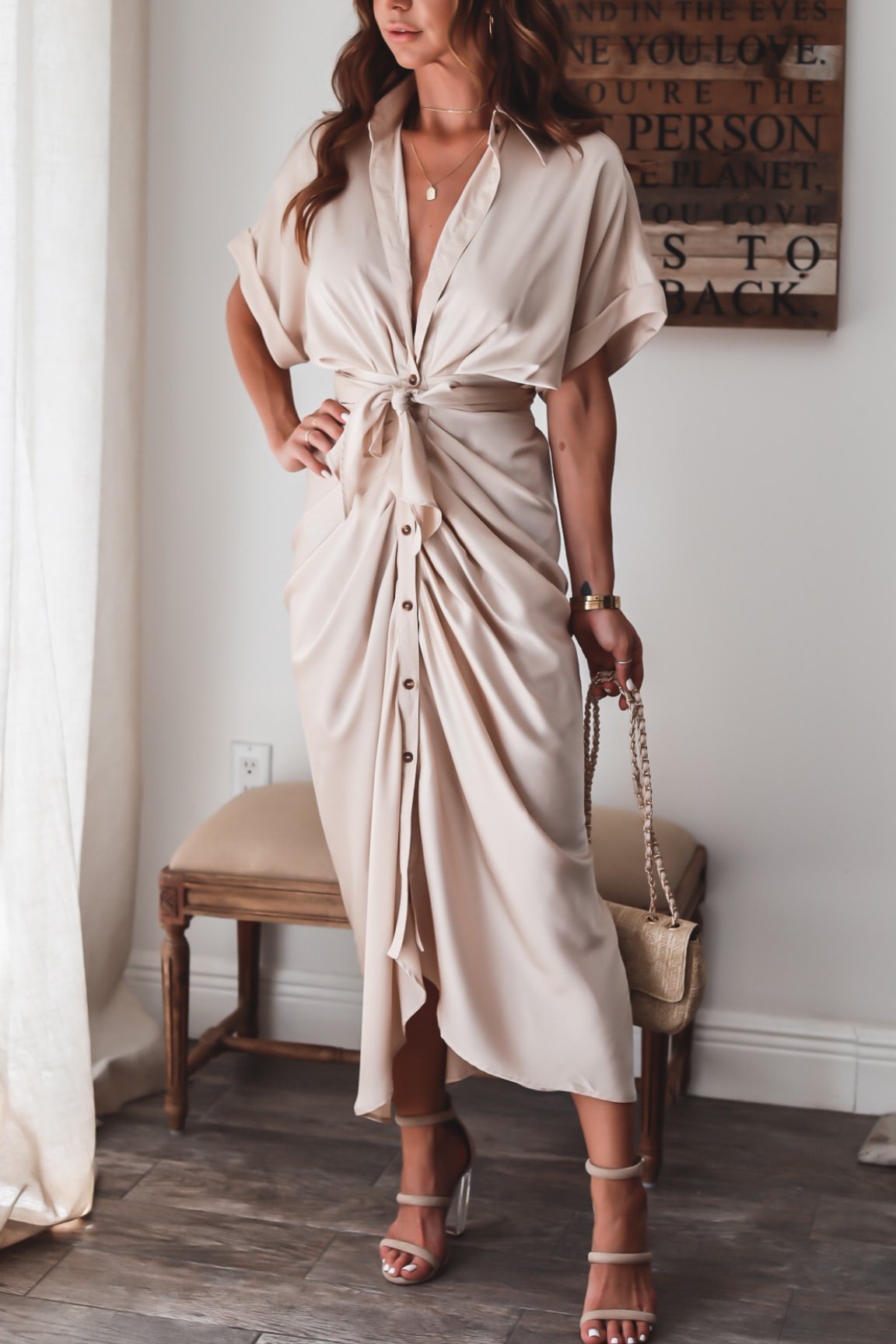 Robe de Soirée Femme Élégante - Robe Longue en Polyester Léger avec Décolleté et Dentelle