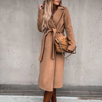 Manteau Femme Hiver Chic à Ceinture Élastique Col Détaché