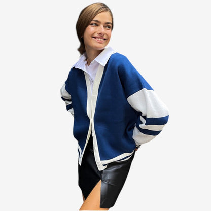 Cardigan femme rayé à manches longues doux et chaud - PanierRoyale