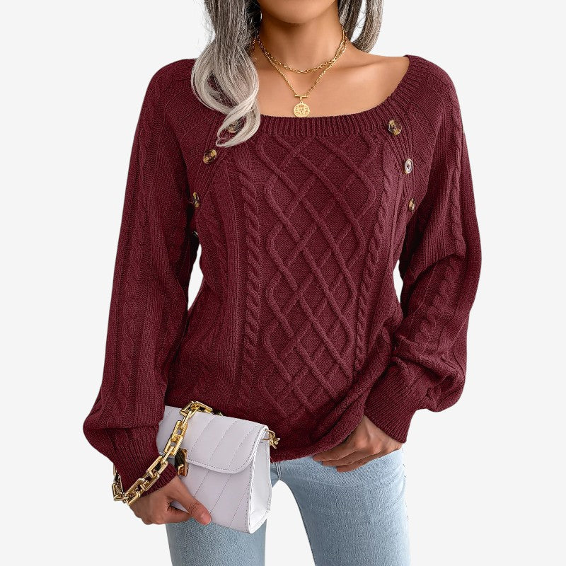 Pull à Manches Longues en Maille Élégant Boutonné