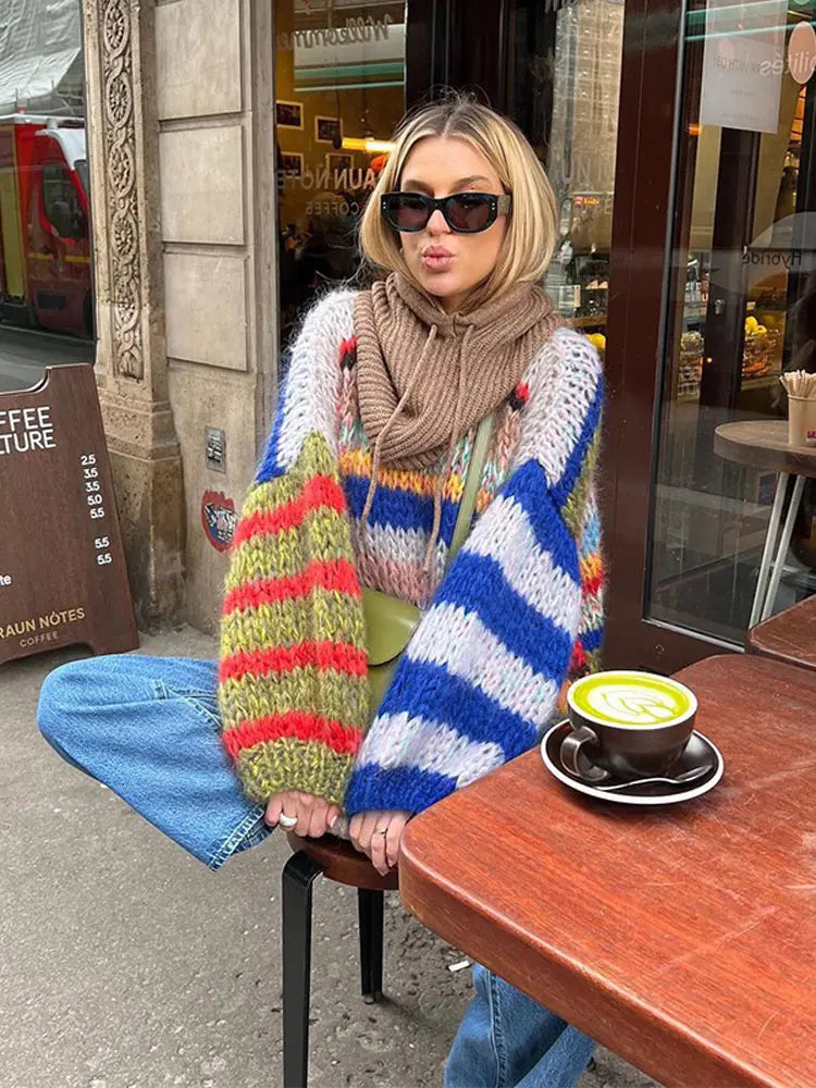 Pull Femme Hiver Tricot Coloré
