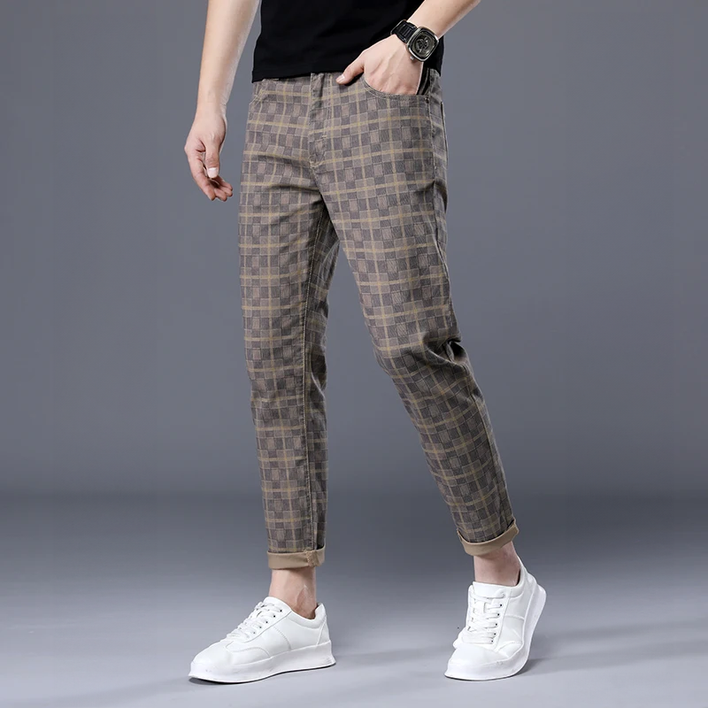 Pantalon Slim Homme à Carreaux pour Loisirs et Ville